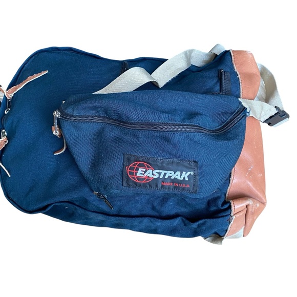 Eastpak Travel Bag Carry On Backpack Zip Off Pack 4-1 Navy Blue Leather Handles - Picture 15 of 15